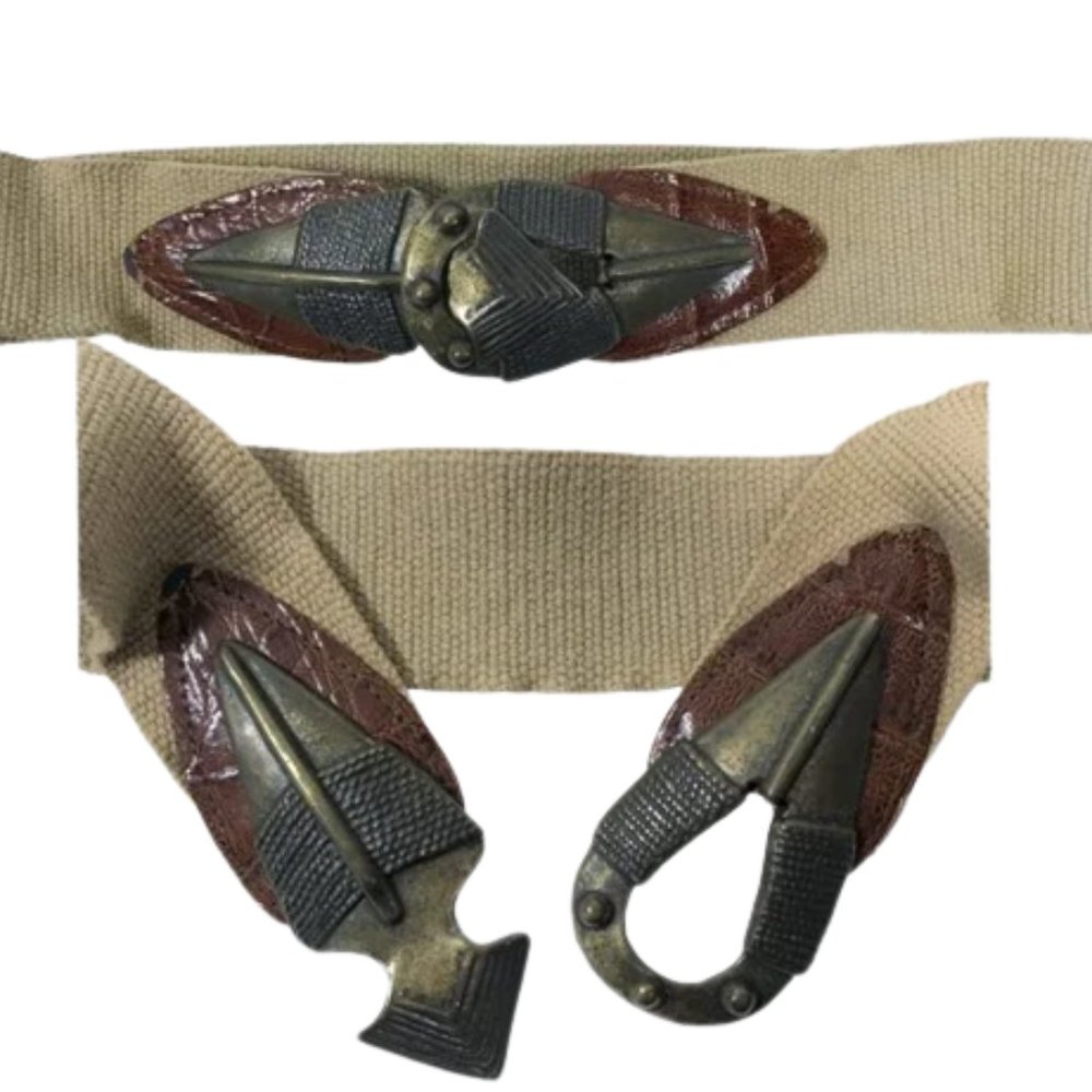 Vintage 90s Y2K Omega Brass Spearhead Belt Stretch Southwestern Tribal Brown S